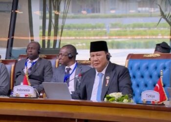 Presiden Prabowo Subianto menyampaikan pidatonya pada sesi khusus Konferensi Tingkat Tinggi (KTT) Ke-11 Developing Eight (D-8) di Istana Kepresidenan New Administrative Capital, Kairo, Mesir, Kamis (19/12/2024) waktu setempat. (Dok. Pool Host D-8)
