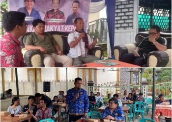 Atas: Moderator, Gideon Surbakti (kiri), Andry Napitupulu dan Agus Butarbutat (tengah) dan Astronout Nainggolan (kanan) & Bawah: Peserta diskusi. (Foto: MN/Red. Lencana Garuda)