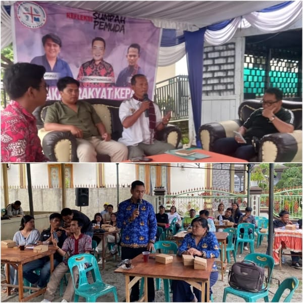 Atas: Moderator, Gideon Surbakti (kiri), Andry Napitupulu dan Agus Butarbutat (tengah) dan Astronout Nainggolan (kanan) & Bawah: Peserta diskusi. (Foto: MN/Red. Lencana Garuda)