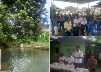 Pihak Perumda PAM Tirtauli sedang menyampaikan paparan sosialisasi, didampingi Lurah Aek Nauli, Camat Siantar Selatan, dan Bhabinkamtibmas Kelurahan Aek Nauli. & Warga dengan serius menyimak paparan sosialisasi. Serta Areal tempat berenang di lokasi Mual Kobun. (Foto: MN-LG).