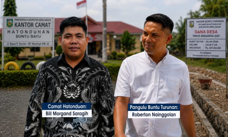 Camat Hatonduhan Billy Morgand Saragih ( Kiri ) dan Pangulu Nagori Buntu Turunan Roberton Nainggolan ( Kanan )