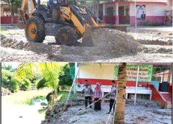 Camat Dolok Batu Nanggar Siti Aminah saat berada di lokasi pasca banjir.