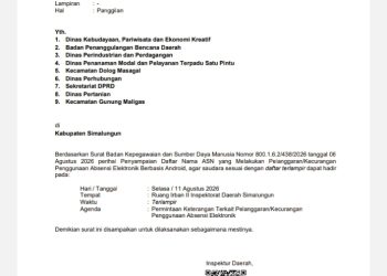 Surat pemanggilan yang dikeluarkan Inspektorat Daerah Kabupaten Simalungun untuk 48 ASN .