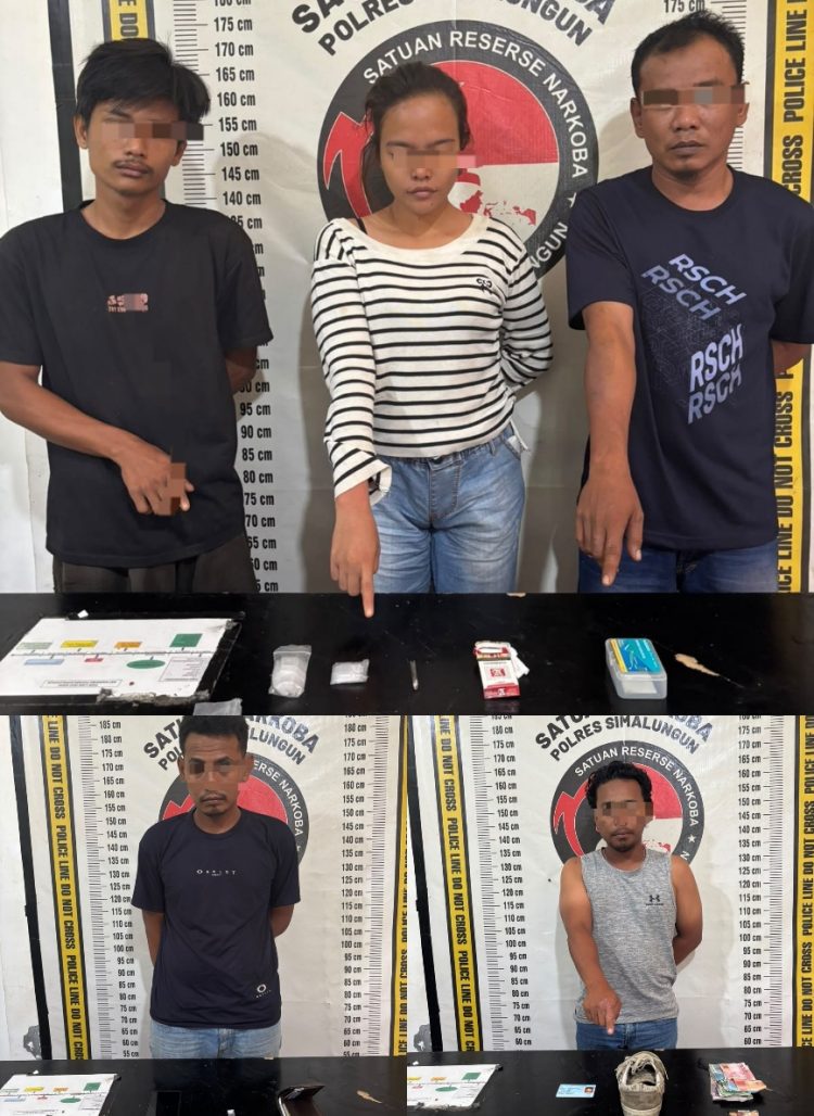 Kelima pelaku penyalahgunaan Narkotika yang diamankan Polisi, satu direhabilitasi. ( Humas Polres Simalungun)