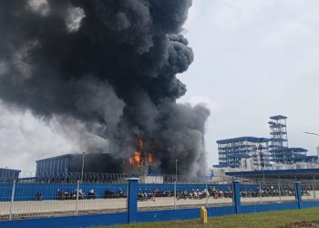 Lokasi kebakaran yang terjadi di Pabrik Eviyap Kek Sei Mangkei, Simalungun.