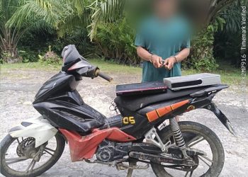Pelaku pencurian ( Rudi Hartono ) dan barang bukti yang diamankan Polisi ( Humas Polres Simalungun )