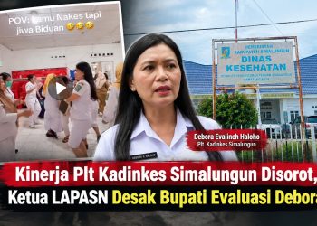 Kolase gambar PLT Kepala Dinas Kesehatan Simalungun Debora Evalinch dan tangkpan layar video ASN Dinas Kesehatan di salah satu Puskesmas sedang berjoget ( Istimewa )