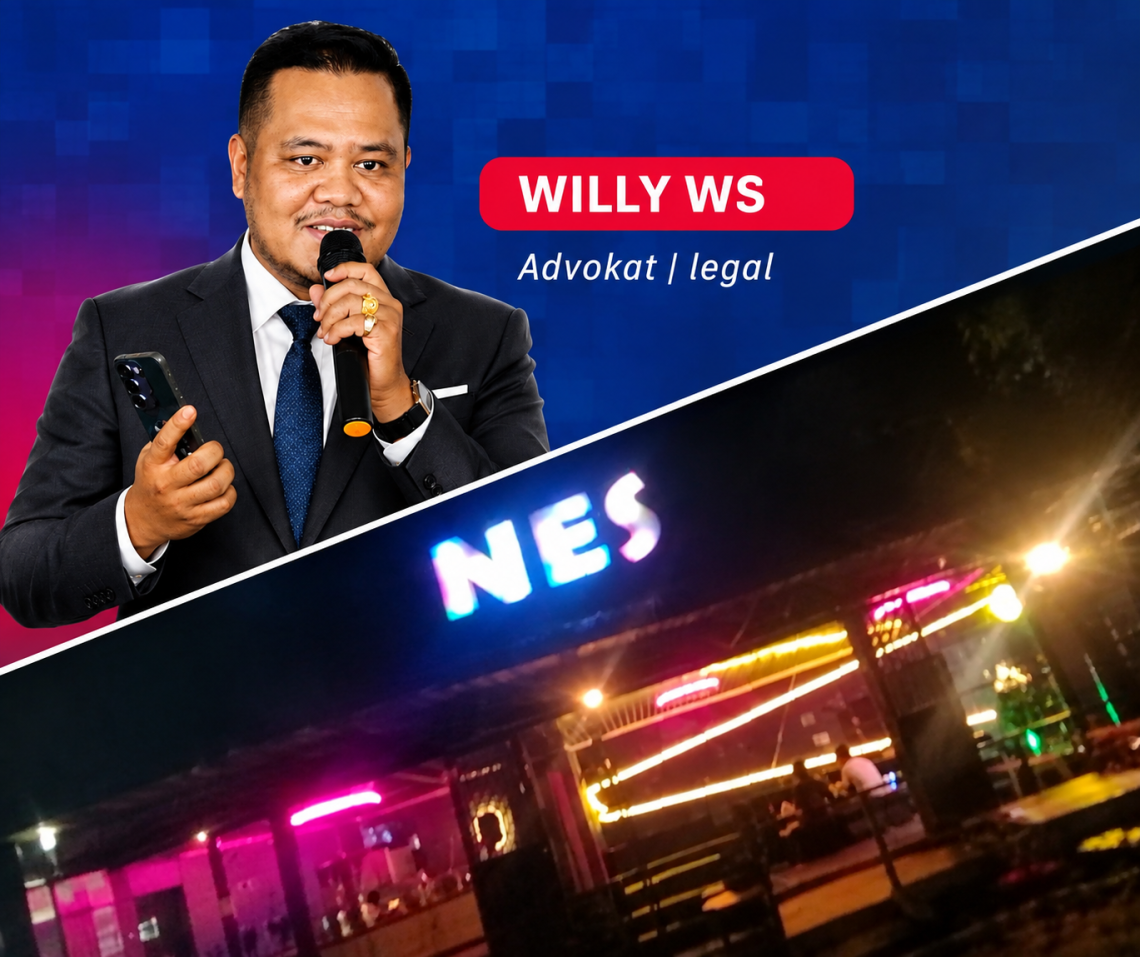 Gambar atas Ketua Umum LBH Poros Willy Wasno Sidauruk dan bawah lokasi NES Cafe.