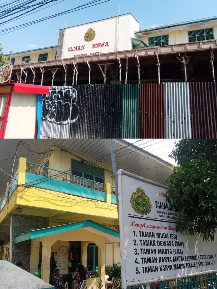 Bangunan gedung yang berada di Sekolah Taman Siswa Siantar masih berlangsung yang tanpa PBG dan GSB ( Herry Sinaga )