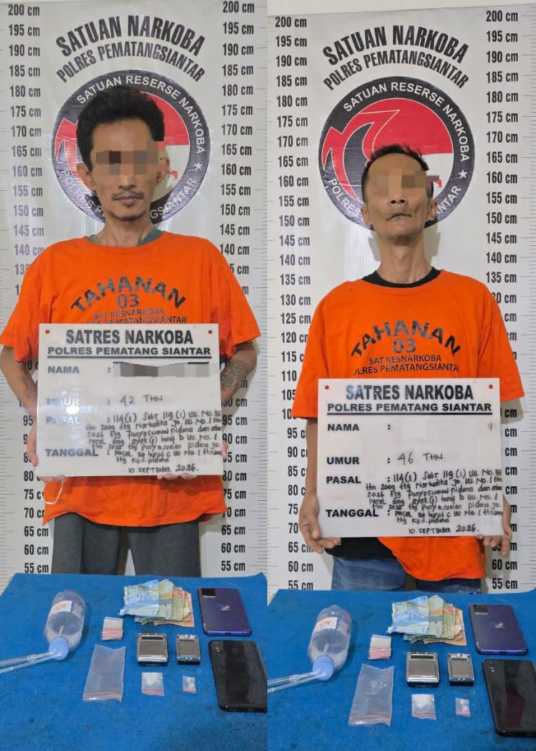 Kedua pelaku Penyalahgunaan Narkotika yang merupakan residivis diamankan Polres Pematangsiantar ( Humas Polres Pematangsiantar )