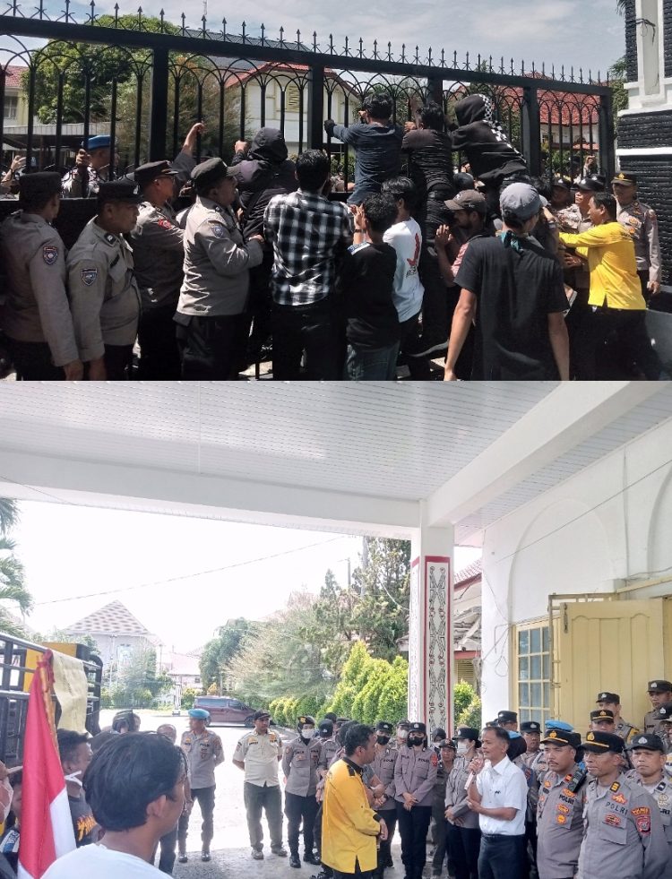 Massa GAMPERA saat datangi gedung DPRD Kota Pematangsiantar ( Herry Sinaga )