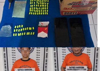 Dua pelaku dan barang bukti yang diamankan Polisi ( Humas Polres Pematangsiantar )