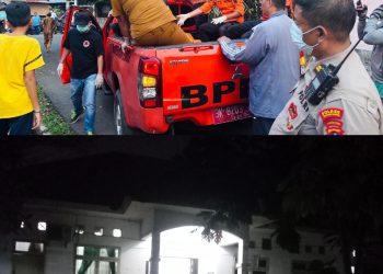 Kolase gambar atas saat jenazah mau dievakuasi kerumah sakit dan gambar bawah suasana saat dirumah sakit. ( Herry Sinaga )