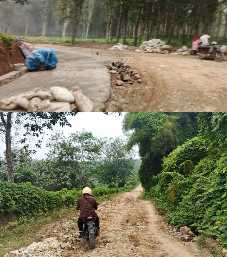 Kolase gambar jalan yang rusak puluhan tahun dan jalan yang sudah diperbaiki masyarakat dengan biaya sendiri. ( Istimewa )